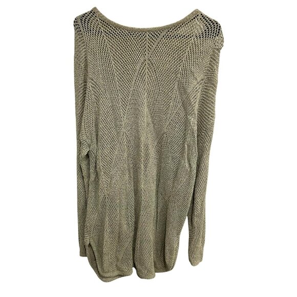 Oversized Womens Beige Open Knit Long-Sleeve Rounded Hem Sweater - Picture 1 of 7